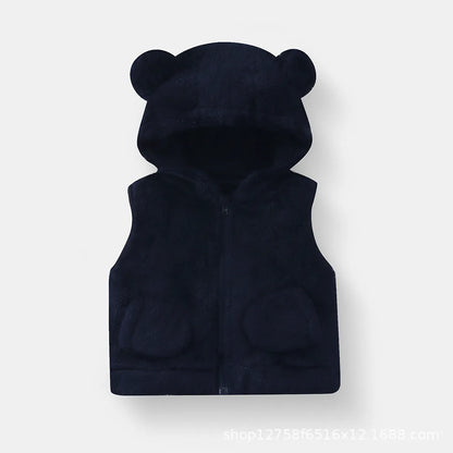 Cozy Bear-Ear Plush Toddler Vest