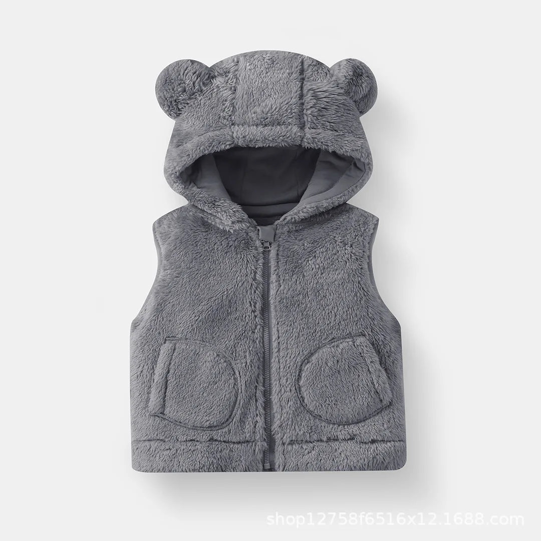 Cozy Bear-Ear Plush Toddler Vest