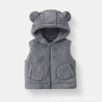 Cozy Bear-Ear Plush Toddler Vest