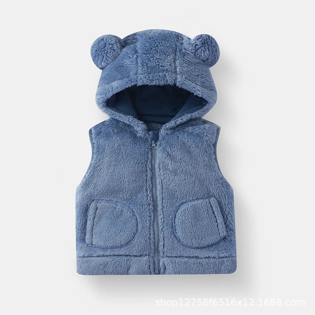 Cozy Bear-Ear Plush Toddler Vest