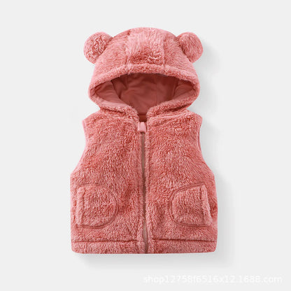 Cozy Bear-Ear Plush Toddler Vest