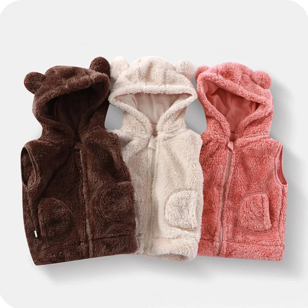 Cozy Bear-Ear Plush Toddler Vest