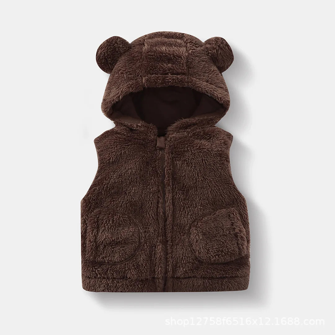 Cozy Bear-Ear Plush Toddler Vest