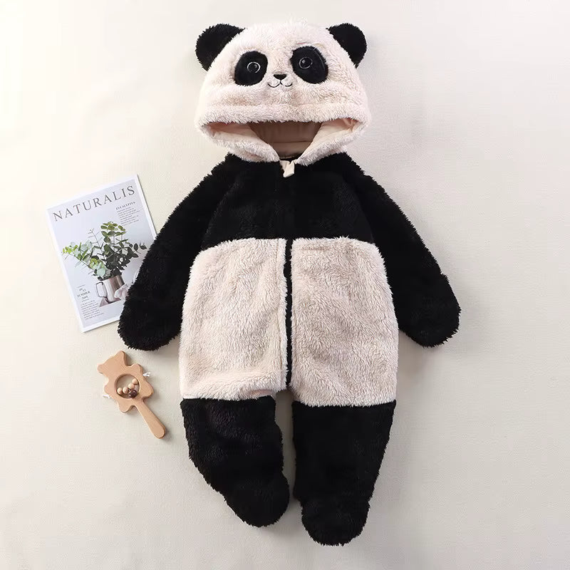 Cute Panda Print Baby Onesie, Winter Footed Pajamas Romper for Newborn & Toddler Girls, Cozy Home Wear Jumpsuit