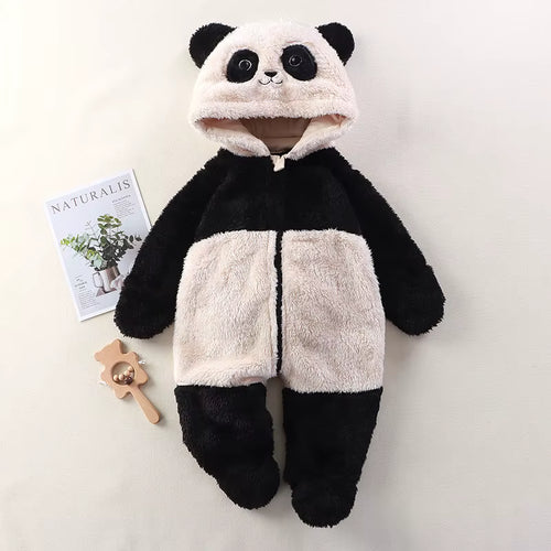 Cute Panda Print Baby Onesie, Winter Footed Pajamas Romper for Newborn & Toddler Girls, Cozy Home Wear Jumpsuit