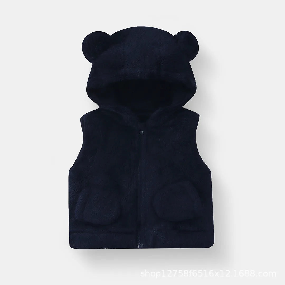 Cozy Bear-Ear Plush Toddler Vest