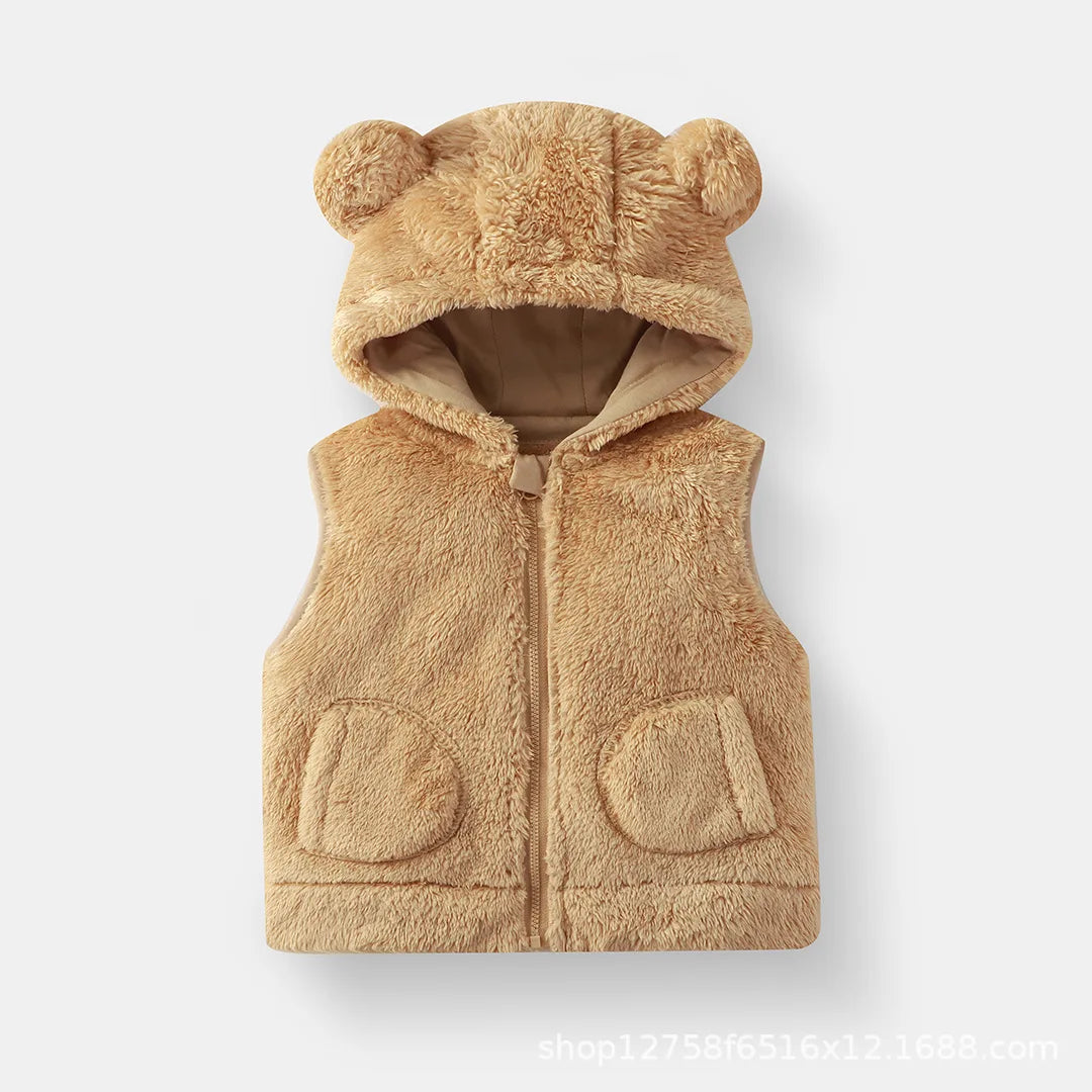 Cozy Bear-Ear Plush Toddler Vest