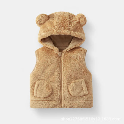Cozy Bear-Ear Plush Toddler Vest