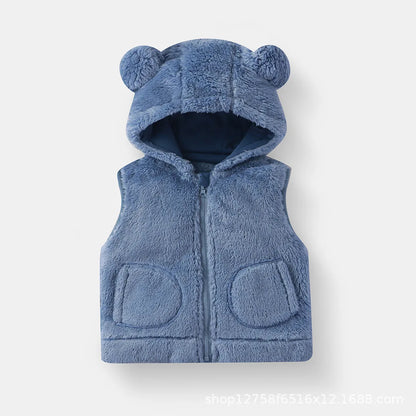 Cozy Bear-Ear Plush Toddler Vest