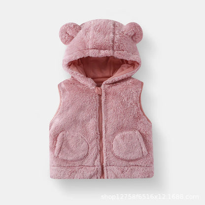 Cozy Bear-Ear Plush Toddler Vest