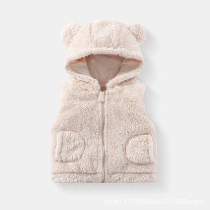 Cozy Bear-Ear Plush Toddler Vest